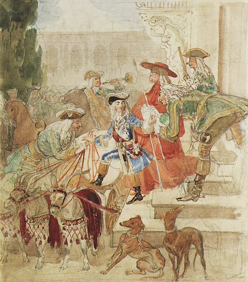 Брюллов К.. Прогулка Людовика XV в детстве. 1850