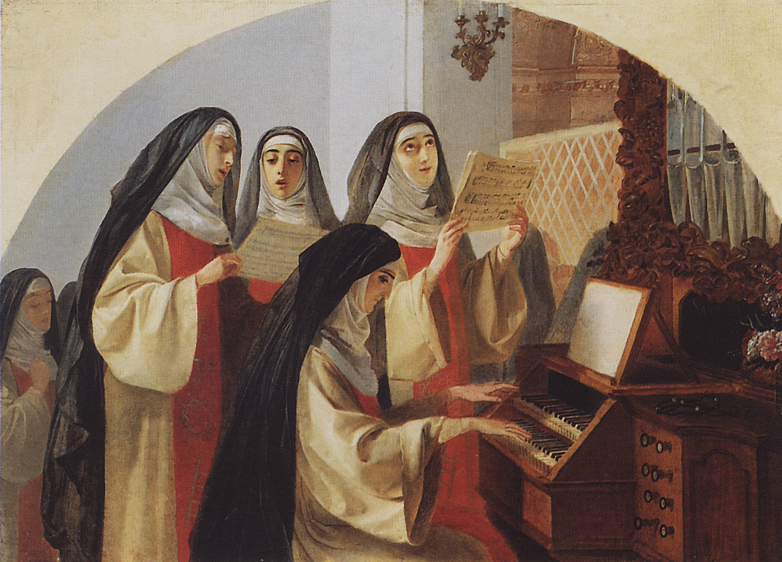Брюллов К.. Монахини монастыря Святого Сердца в Риме, поющие у органа. 1849