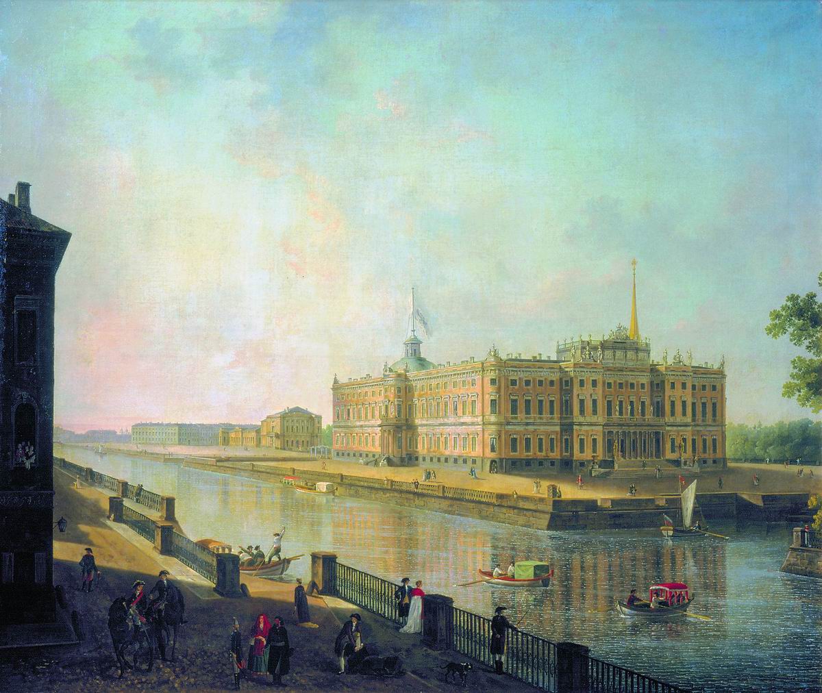 Алексеев Ф.. Вид на Михайловский замок в Петербурге со стороны Фонтанки. Около 1800