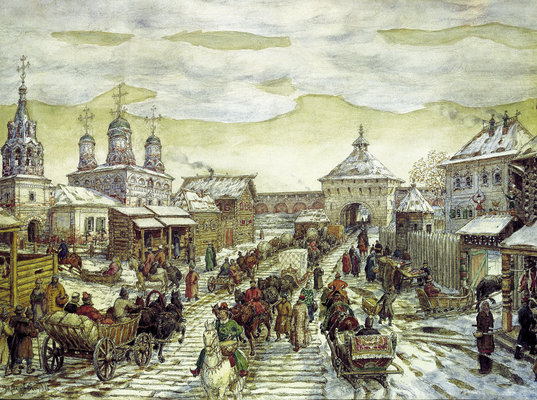 Васнецов А.. У Мясницких ворот Белого города в XVII веке. 1926