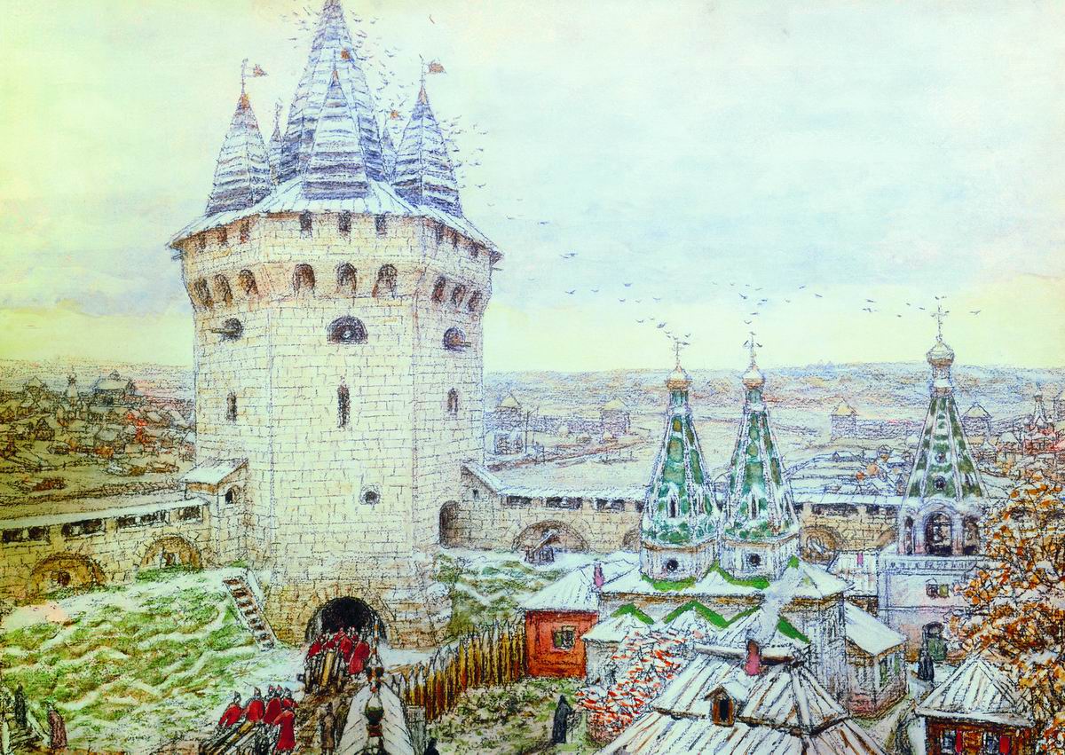 Васнецов А.. Семиверхая угловая башня Белого города в XVII веке. 1924