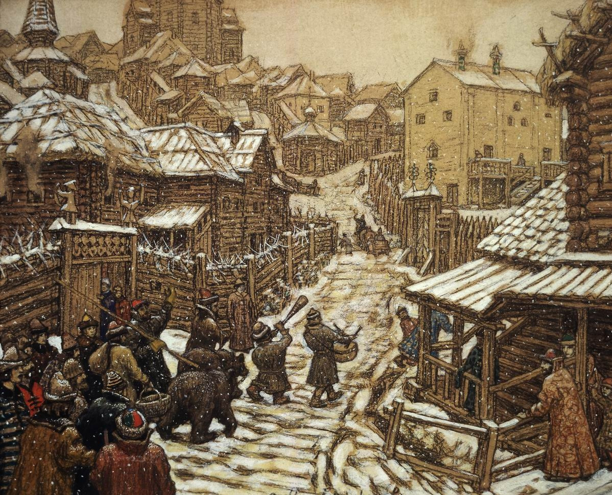 Васнецов А.. Медведчики (развлечение). Старая Москва. 1911