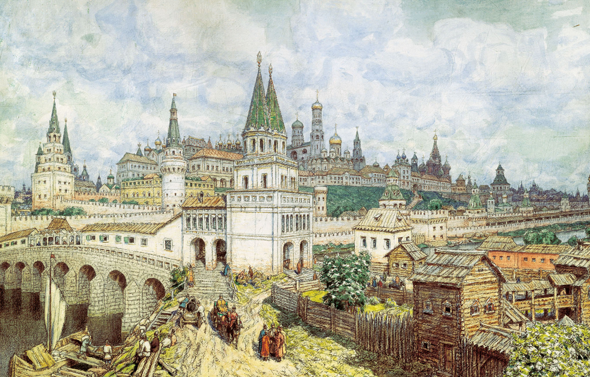 Васнецов А.. Расцвет Кремля. Всехсвятский мост и Кремль в конце XVII века. 1922