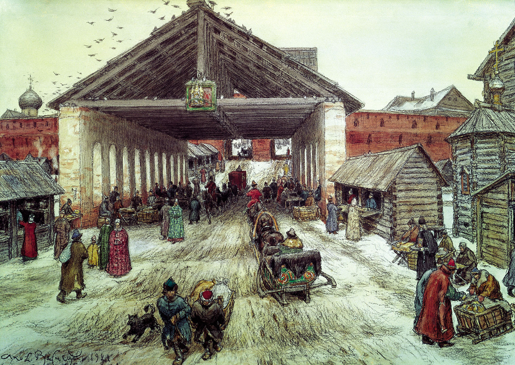 Васнецов А.. Воскресенский мост в  XVII веке. 1921