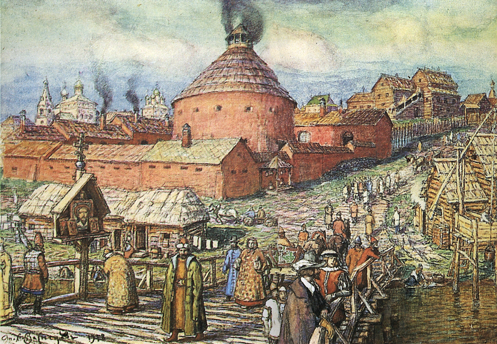 Васнецов А.. Пушечно-литейный двор на реке Неглинной в XVII век. 1918