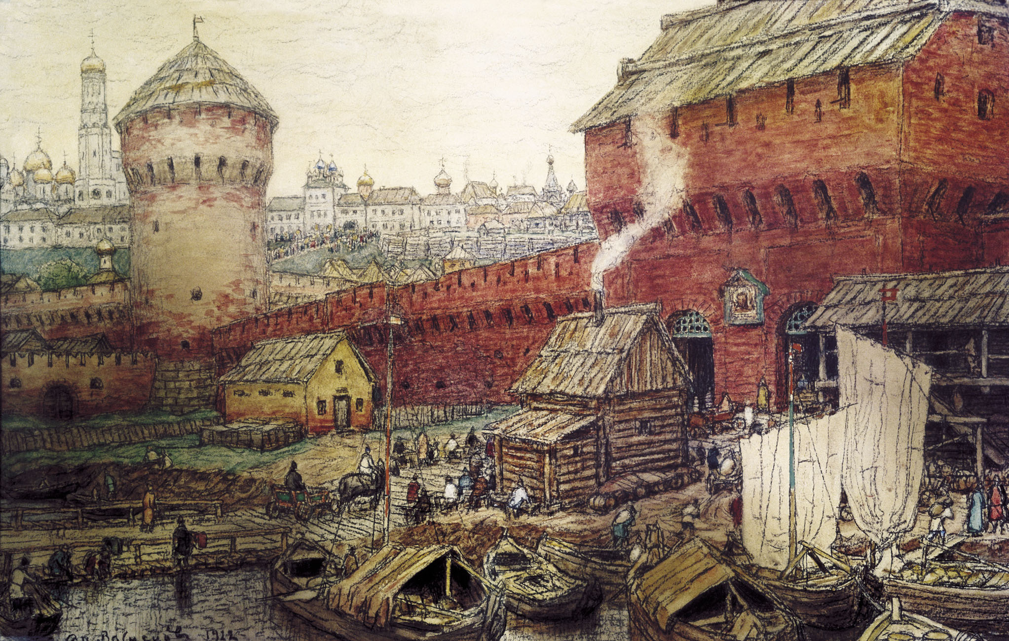 Васнецов А.. Спасские Водяные ворота Китай-города в XVII веке. 1922