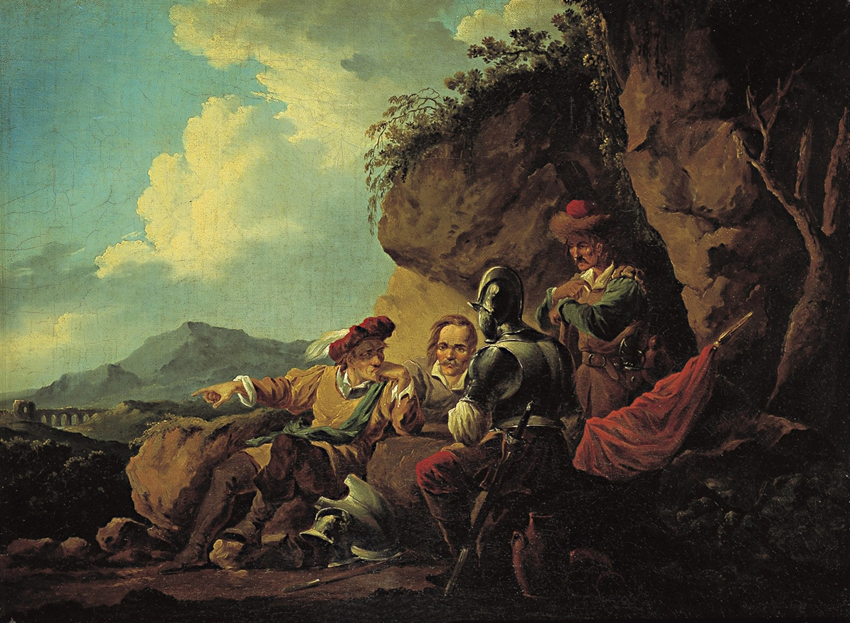 Орловский А.. Четыре воина, сидящие под утесом. 1829