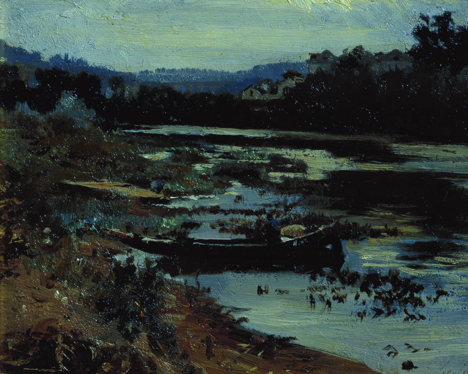 Репин И.. Пейзаж с лодкой. 1875