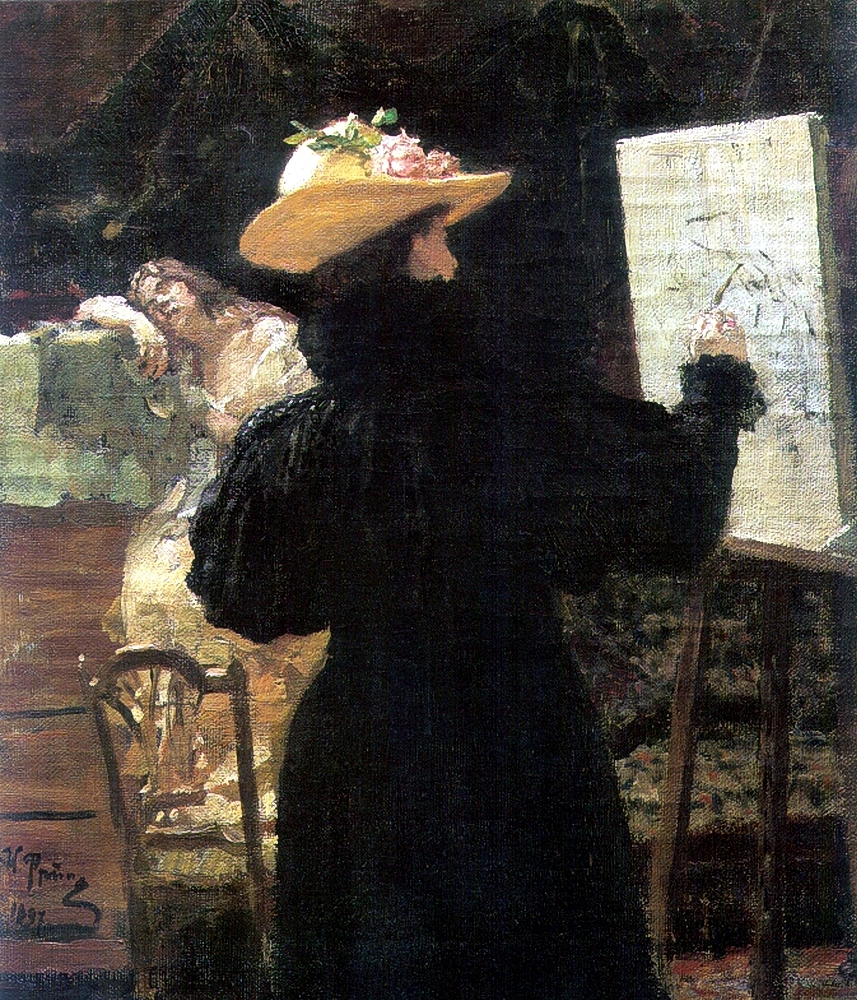 Репин И.. М.К.Тенишева за работой. 1897