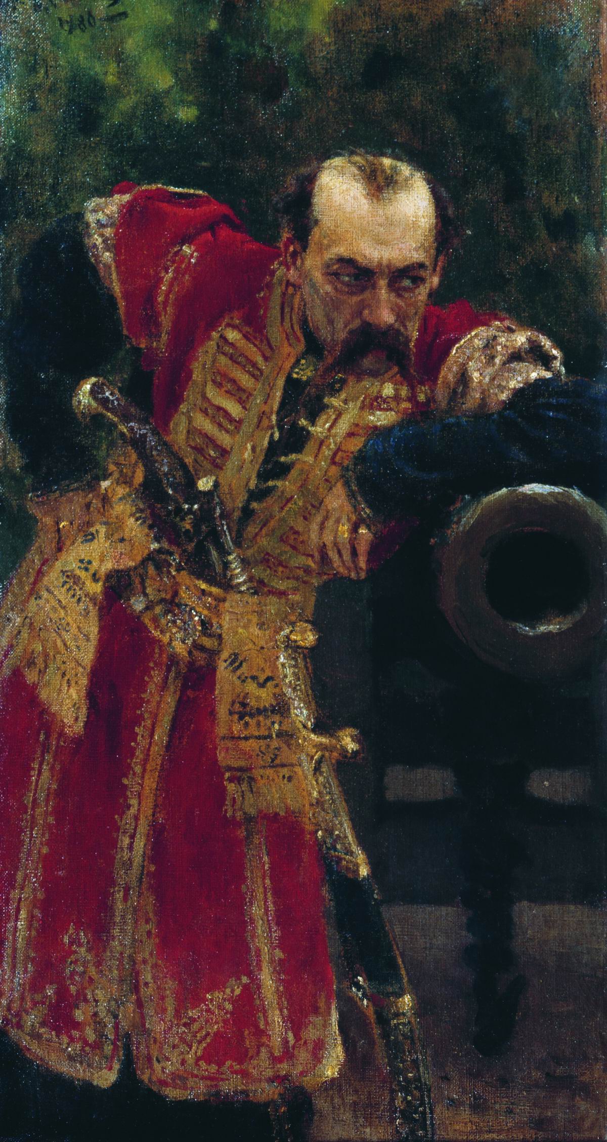 Репин И.. Запорожский полковник. 1880