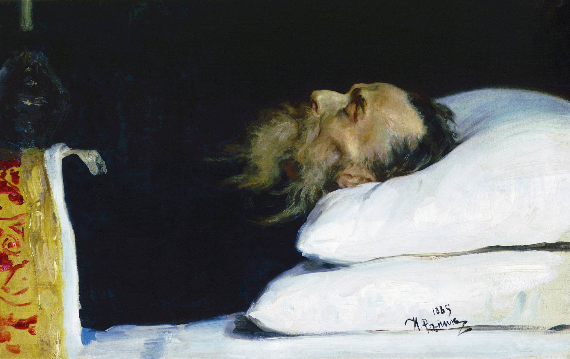 Репин И.. Историк Николай Иванович Костомаров в гробу. 1885