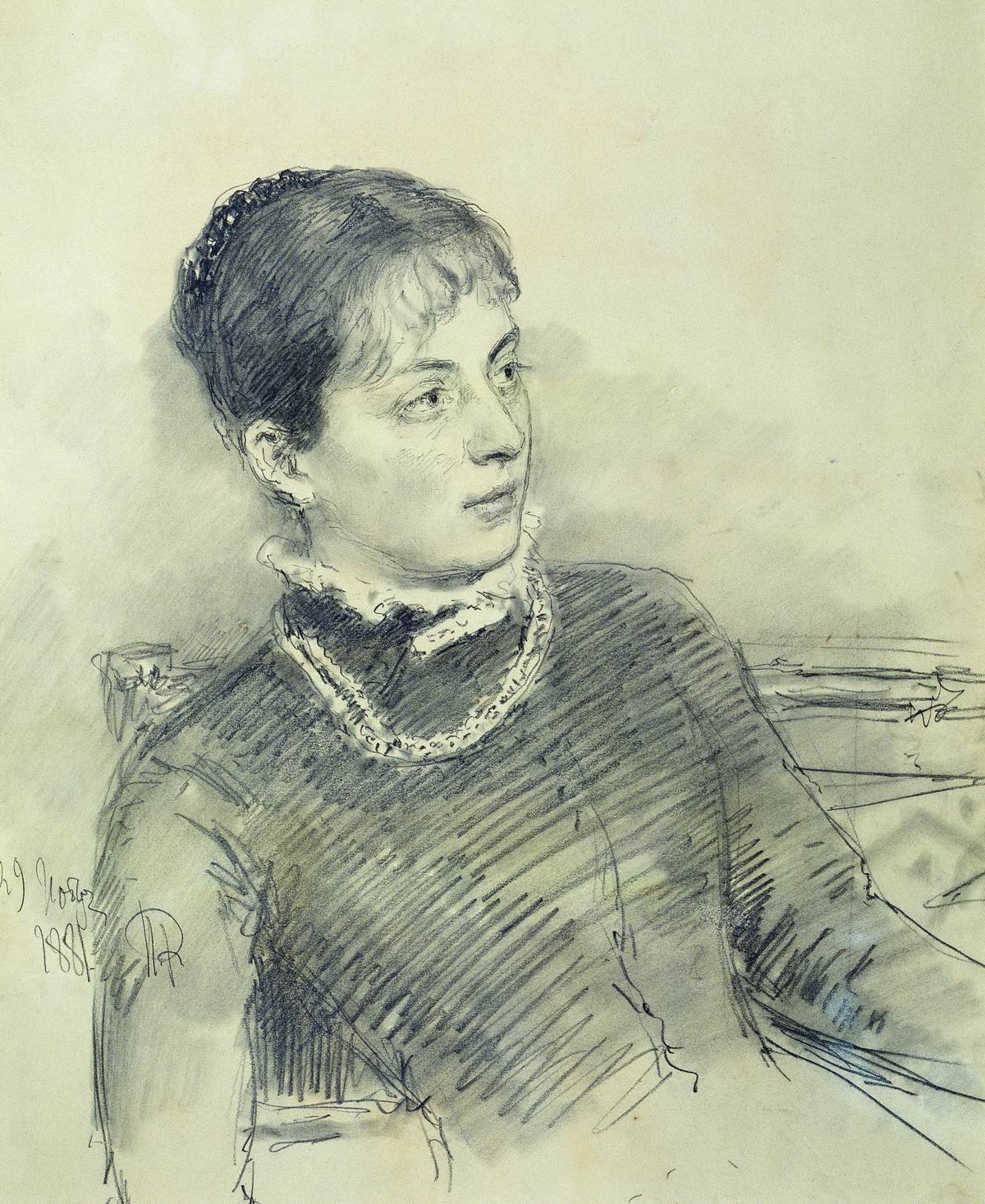 Репин И.. Портрет молодой жены, сидящей на диване. 1881