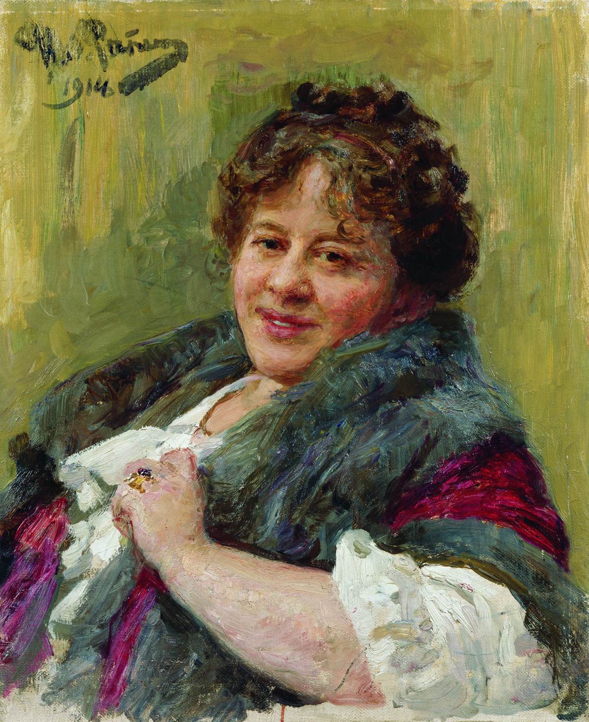 Репин И.. Портрет писательницы Т.Л.Щепкиной-Куперник. 1914