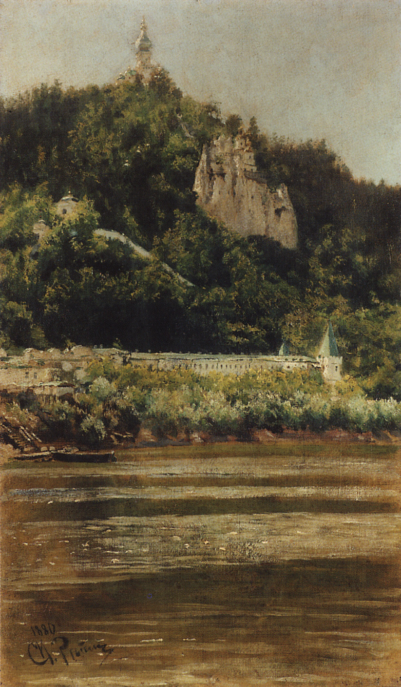 Репин И.. Вид Святогорского Успенского монастыря на реке Северский Донец. 1880