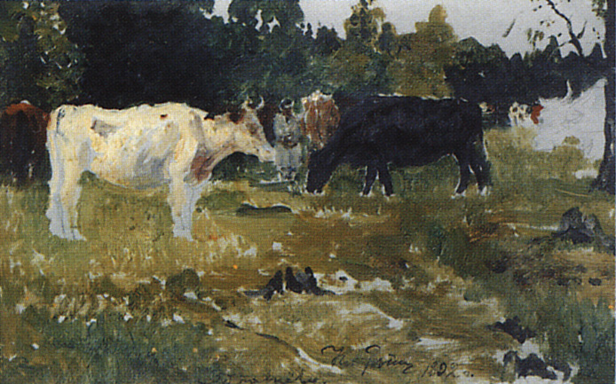Репин И.. Стадо коров на пастбище. 1896