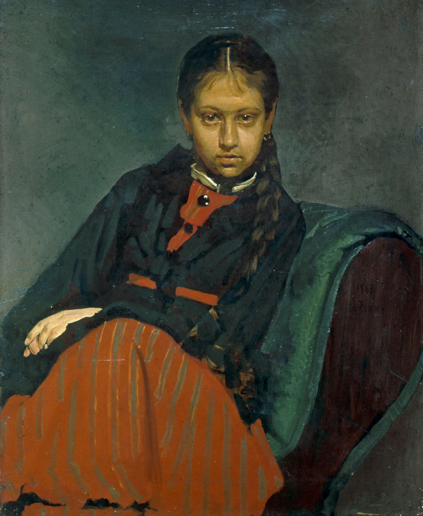 Репин И.. Портрет В.А.Шевцовой, впоследствии жены художника. 1869