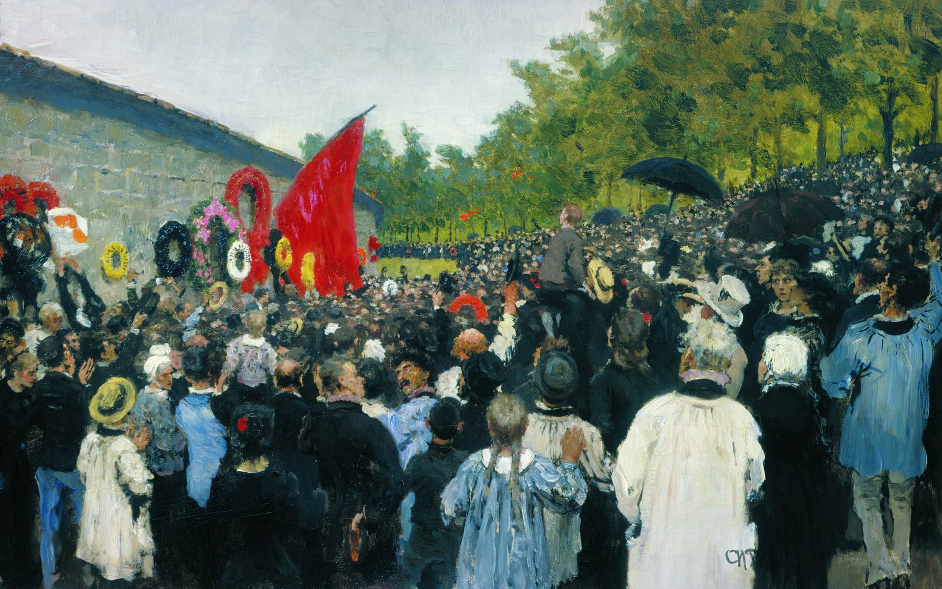 Репин И.. Годовой поминальный митинг у Стены коммунаров на кладбище Пер-Лашез в Париже. 1883