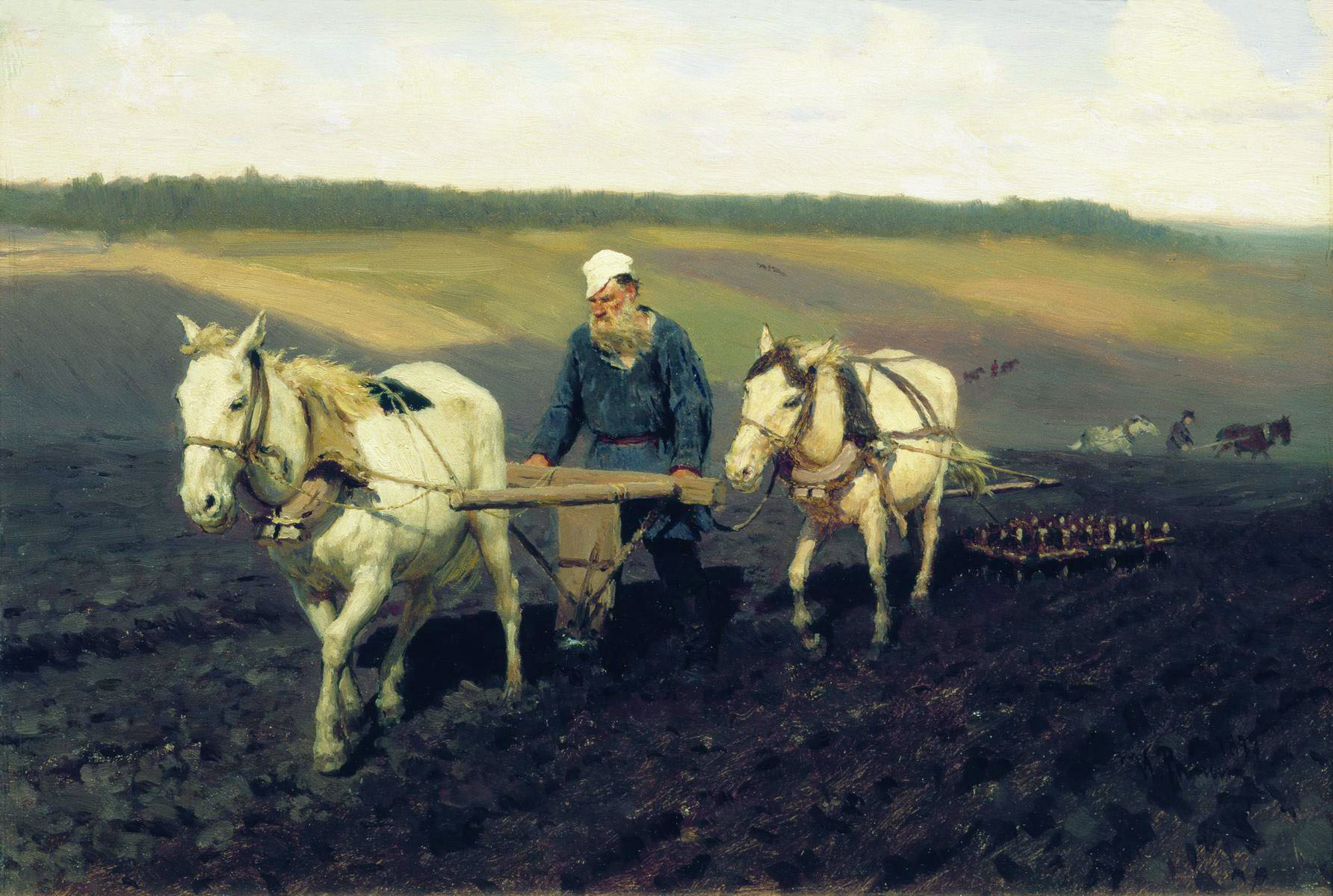 Репин И.. Пахарь. Лев Николаевич Толстой на пашне. 1887