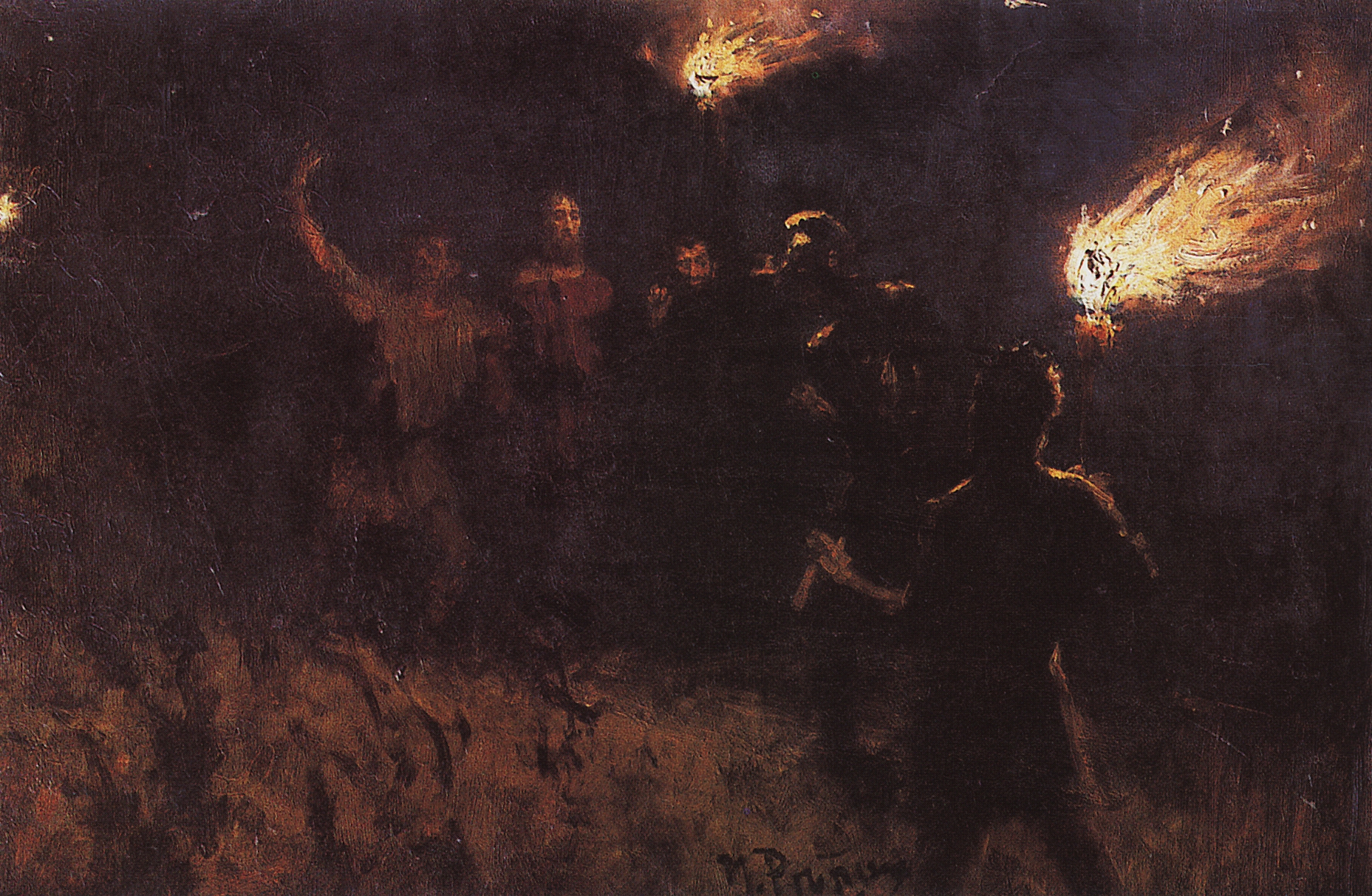 Репин И.. Взятие Христа стражею. 1886