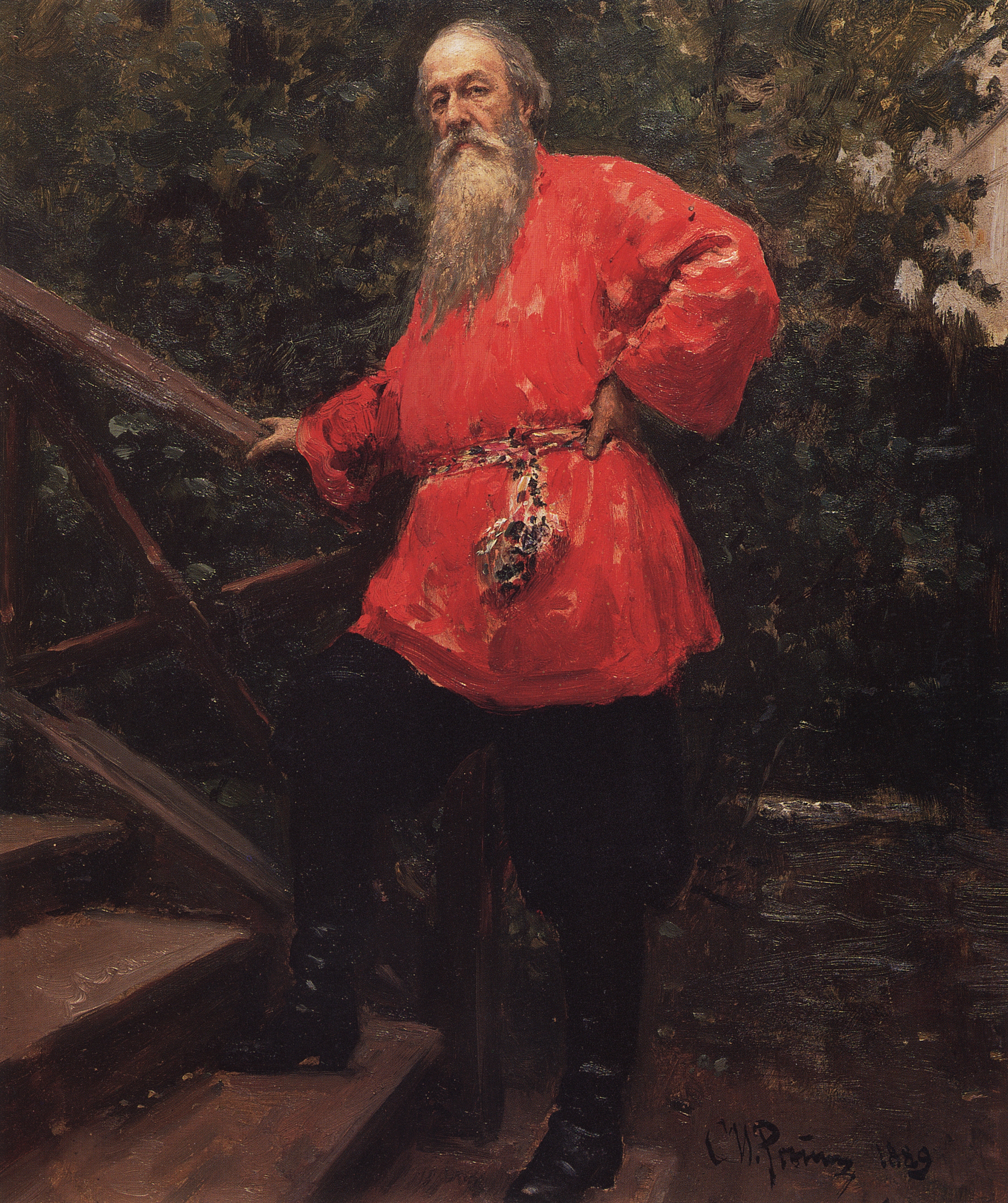 Репин И.. В.В.Стасов на даче в деревне Старожиловка близ Парголова. 1889