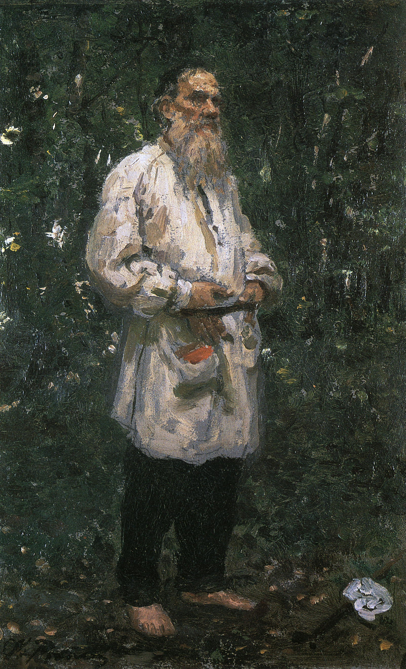 Репин И.. Лев Николаевич Толстой босой. 1891