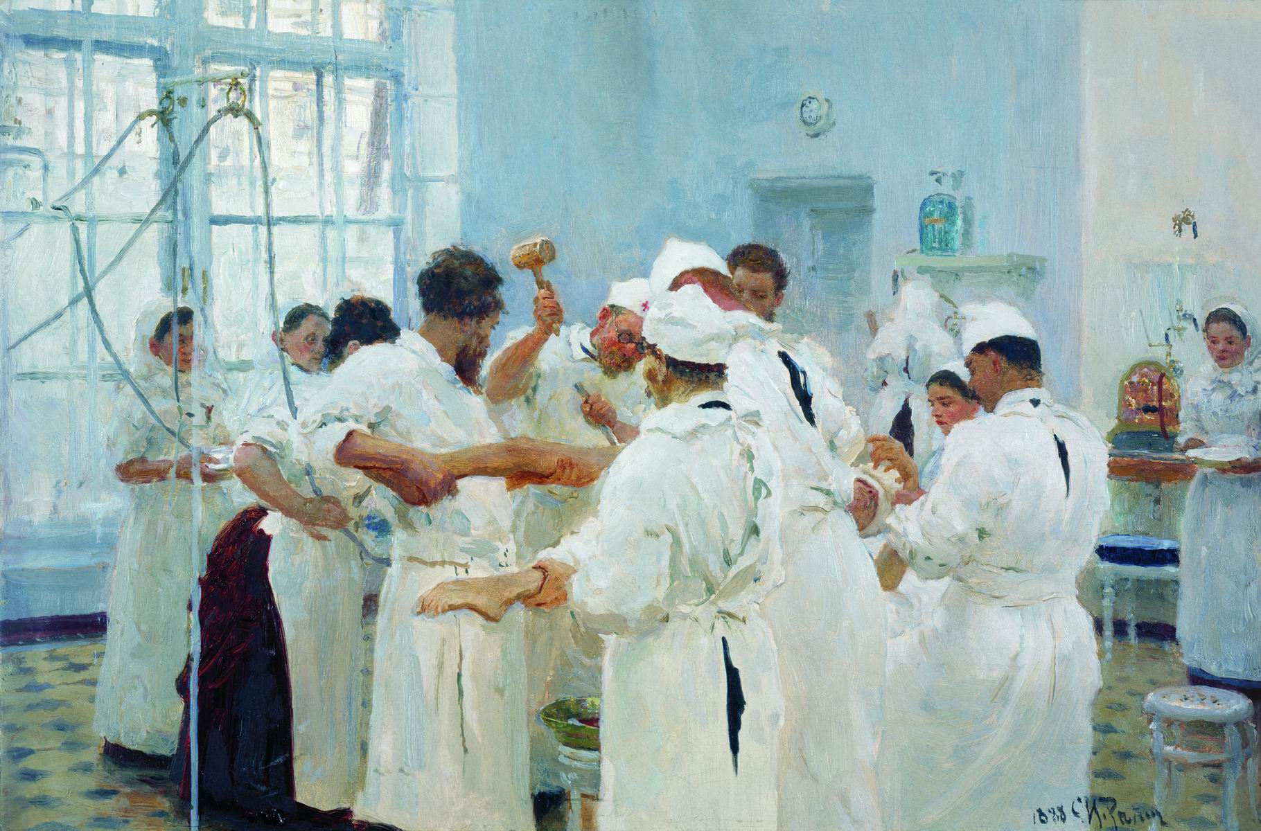 Репин И.. Хирург Е.В.Павлов в операционном зале. 1888