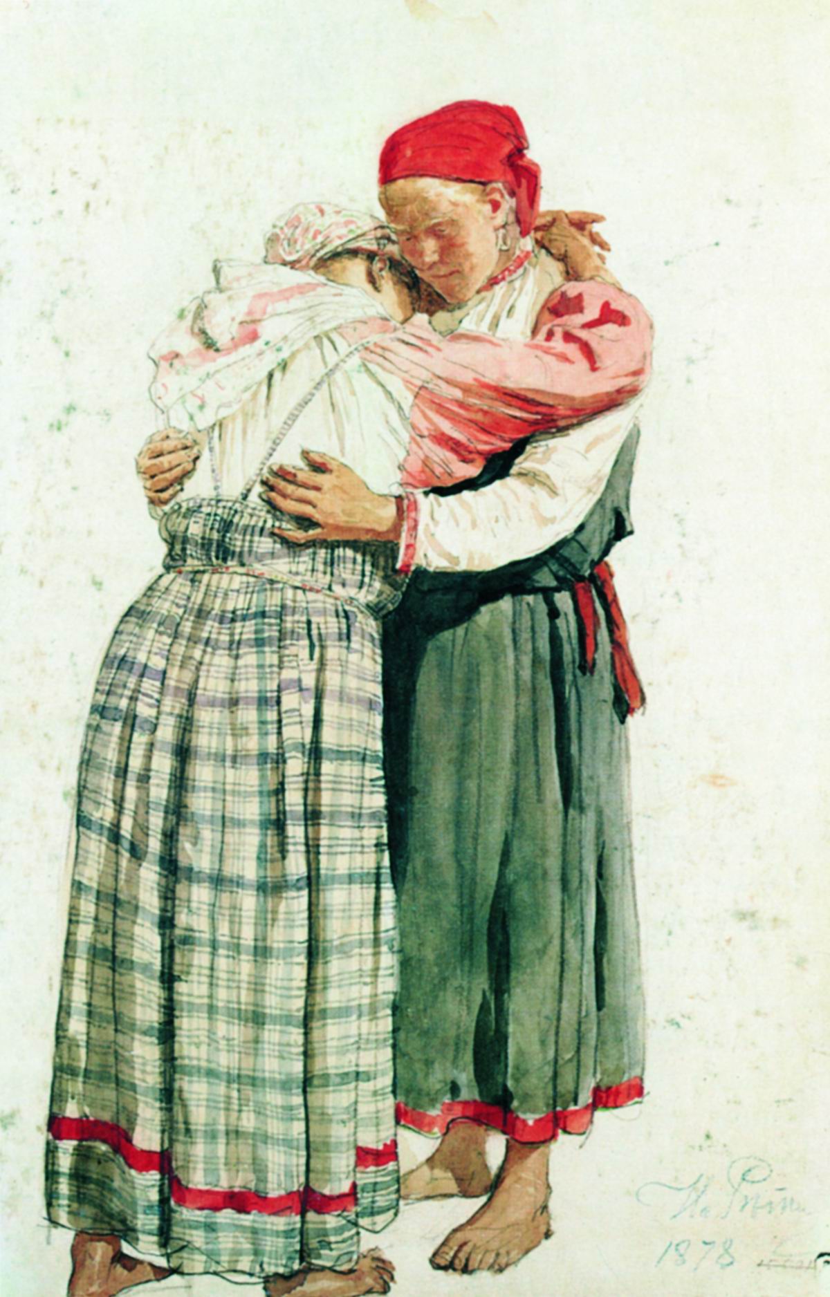 Репин И.. Две женские фигуры (Обнимающиеся крестьянки). 1878