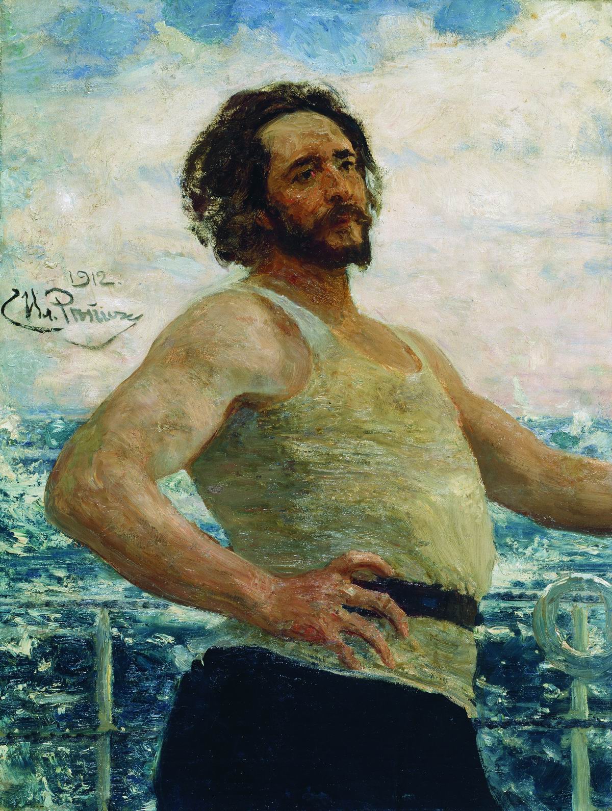 Репин И.. Портрет писателя Л.Н.Андреева на яхте. 1912