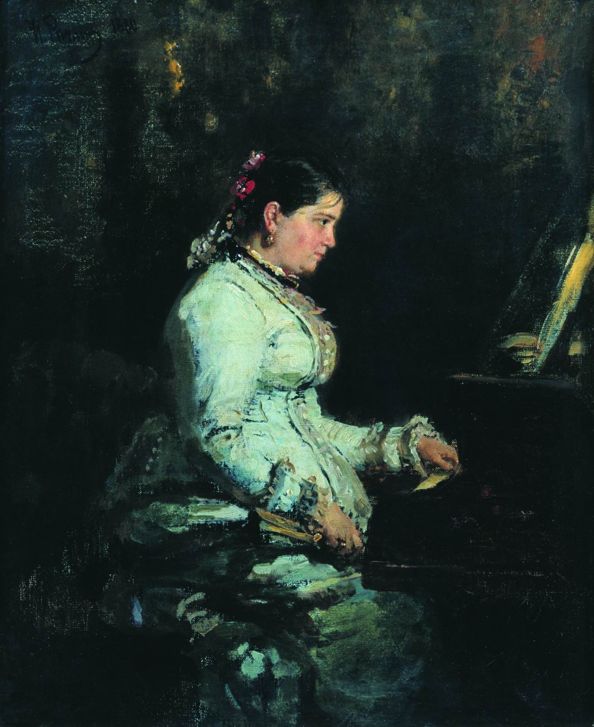 Репин И.. У рояля. Портрет С.В.Тарновской. 1880