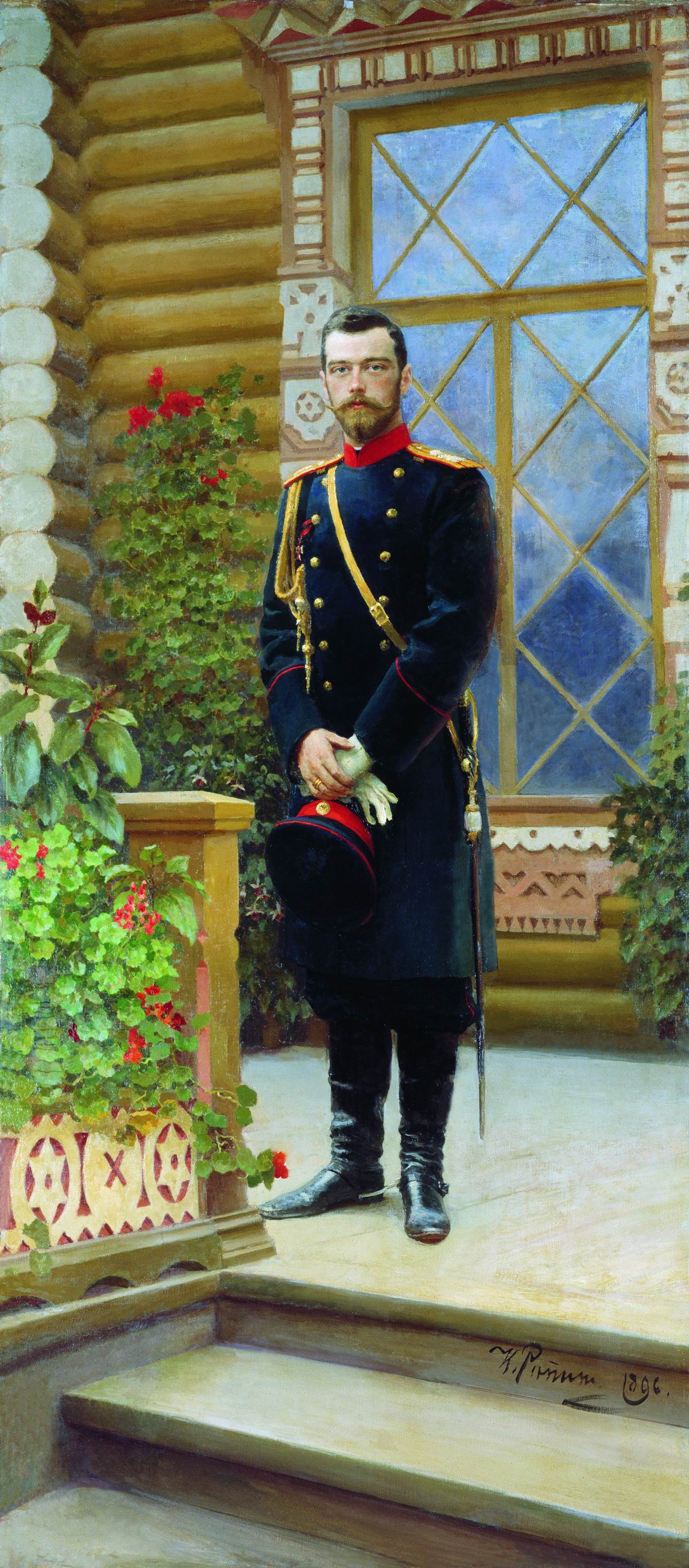 Репин И.. Портрет императора Николая II на крыльце. 1896