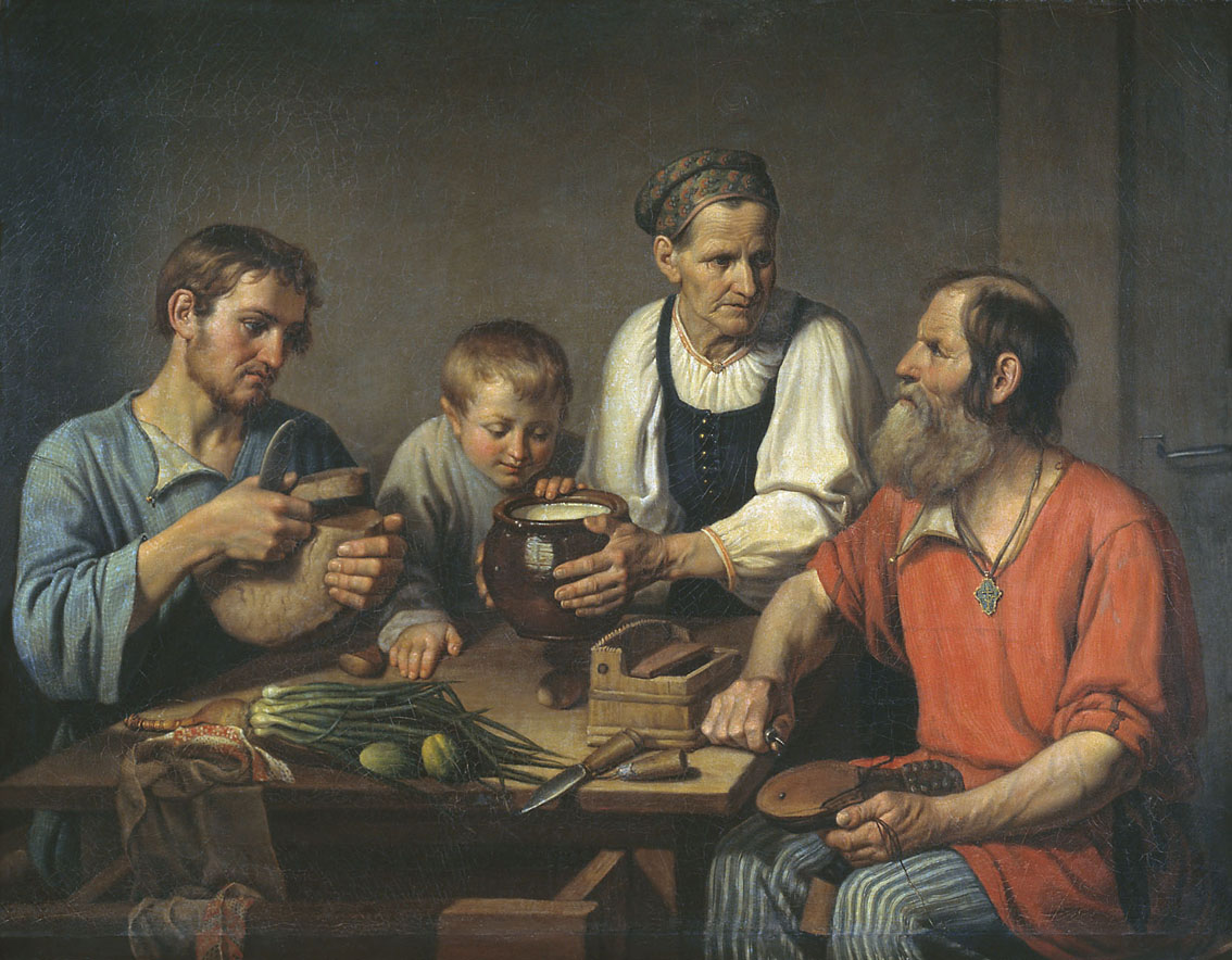 Солнцев Ф.. Крестьянское семейство перед обедом. 1824