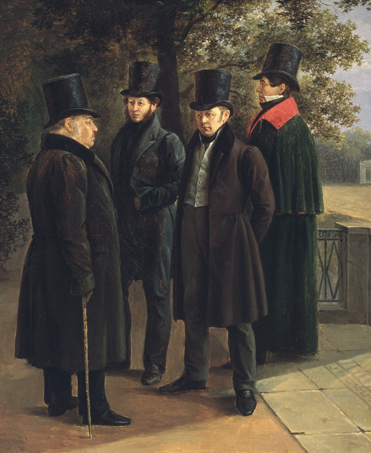 Чернецов Г.. Крылов, Пушкин, Жуковский и Гнедич в Летнем саду. 1832