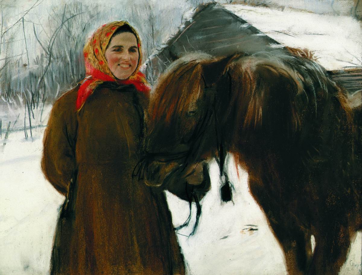 Серов В.. Баба с лошадью. 1898