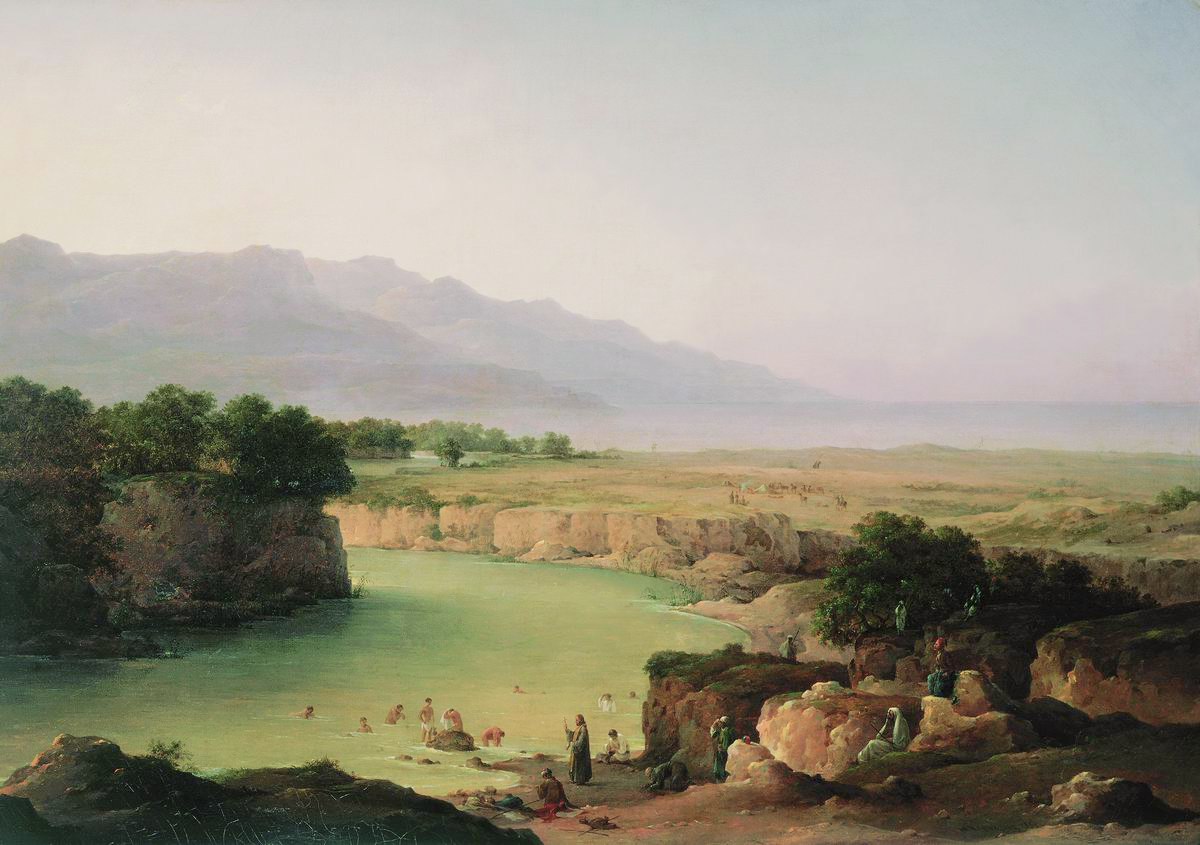 Чернецов Н.. Вид реки Иордан при впадении в Мертвое море. 1854