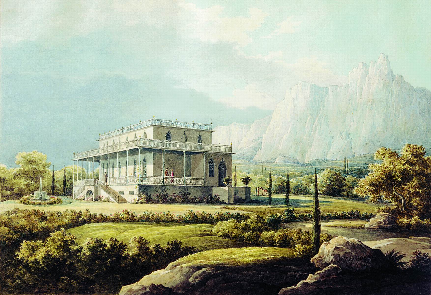 Чернецов Н.. Вид дома Л.А. Нарышкина в Мисхоре. 1834