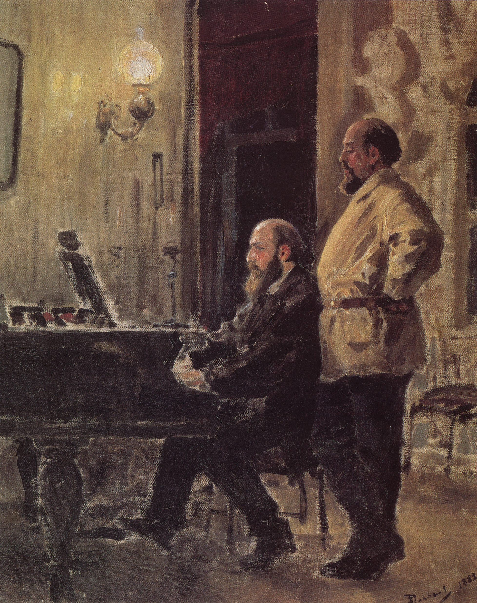 Поленов. С.И.Мамонтов и П.А.Спиро у рояля. 1882