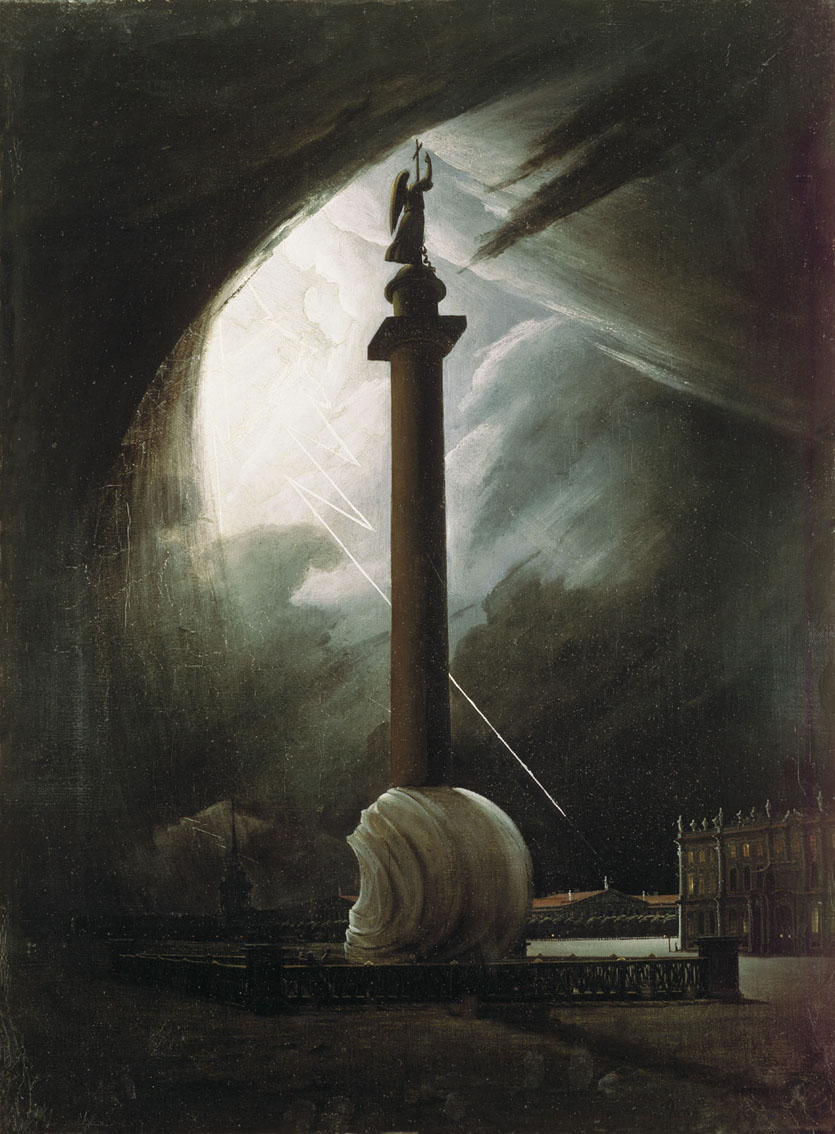 Раев. Александровская колонна во время грозы. 1834