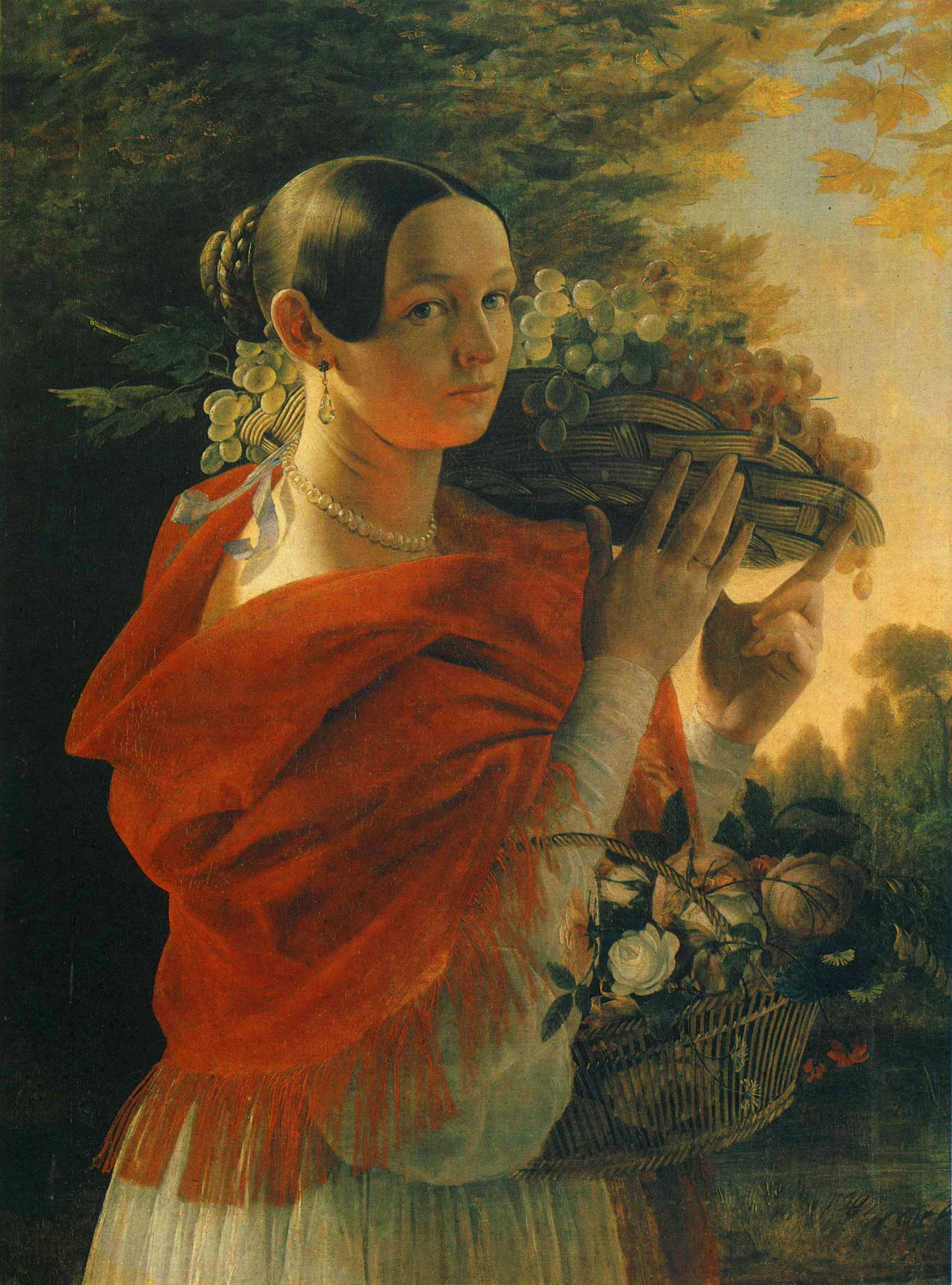 Хруцкий. Портрет молодой женщины с корзиной. 1835
