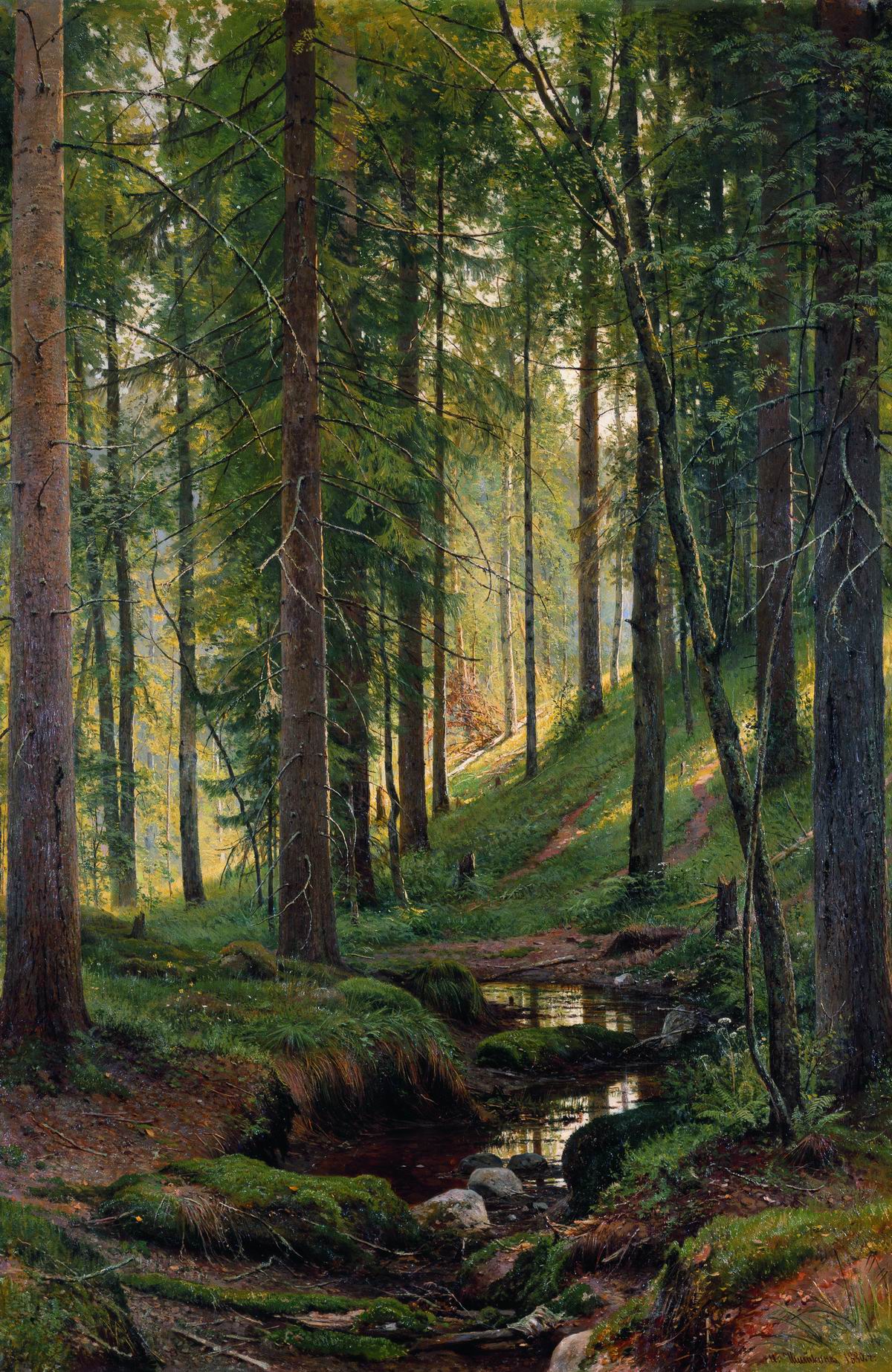 Шишкин. Ручей в лесу (На косогоре). 1880