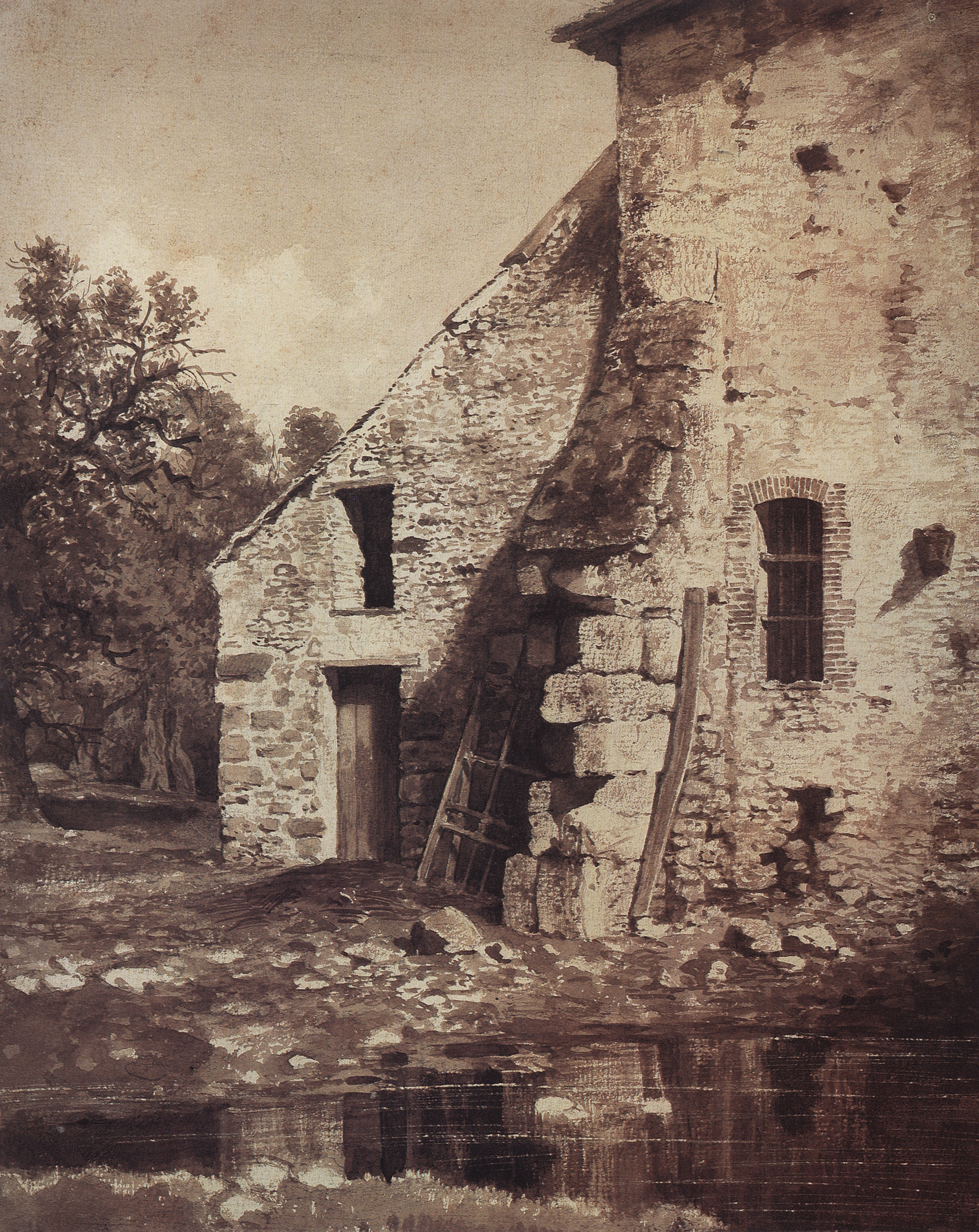 Шишкин. Старый дом на берегу пруда. 1860-е