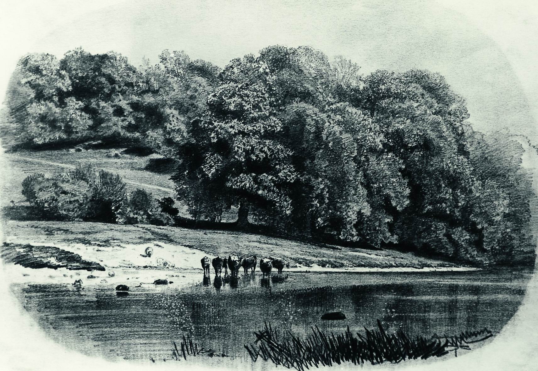 Шишкин. Стадо на берегу реки. 1870-е
