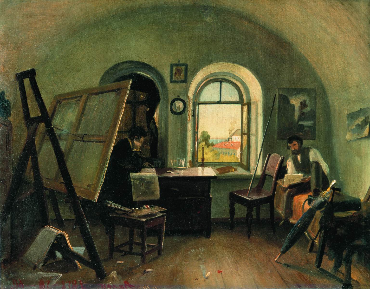 Шишкин. И.И.Шишкин и А.В.Гине в мастерской на острове Валааме. 1860
