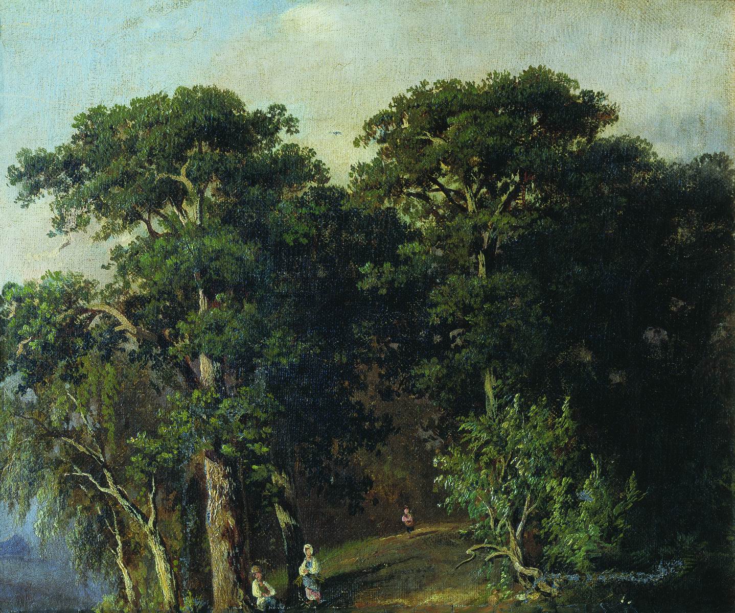 Шишкин. Лесной пейзаж с фигурами. 1880