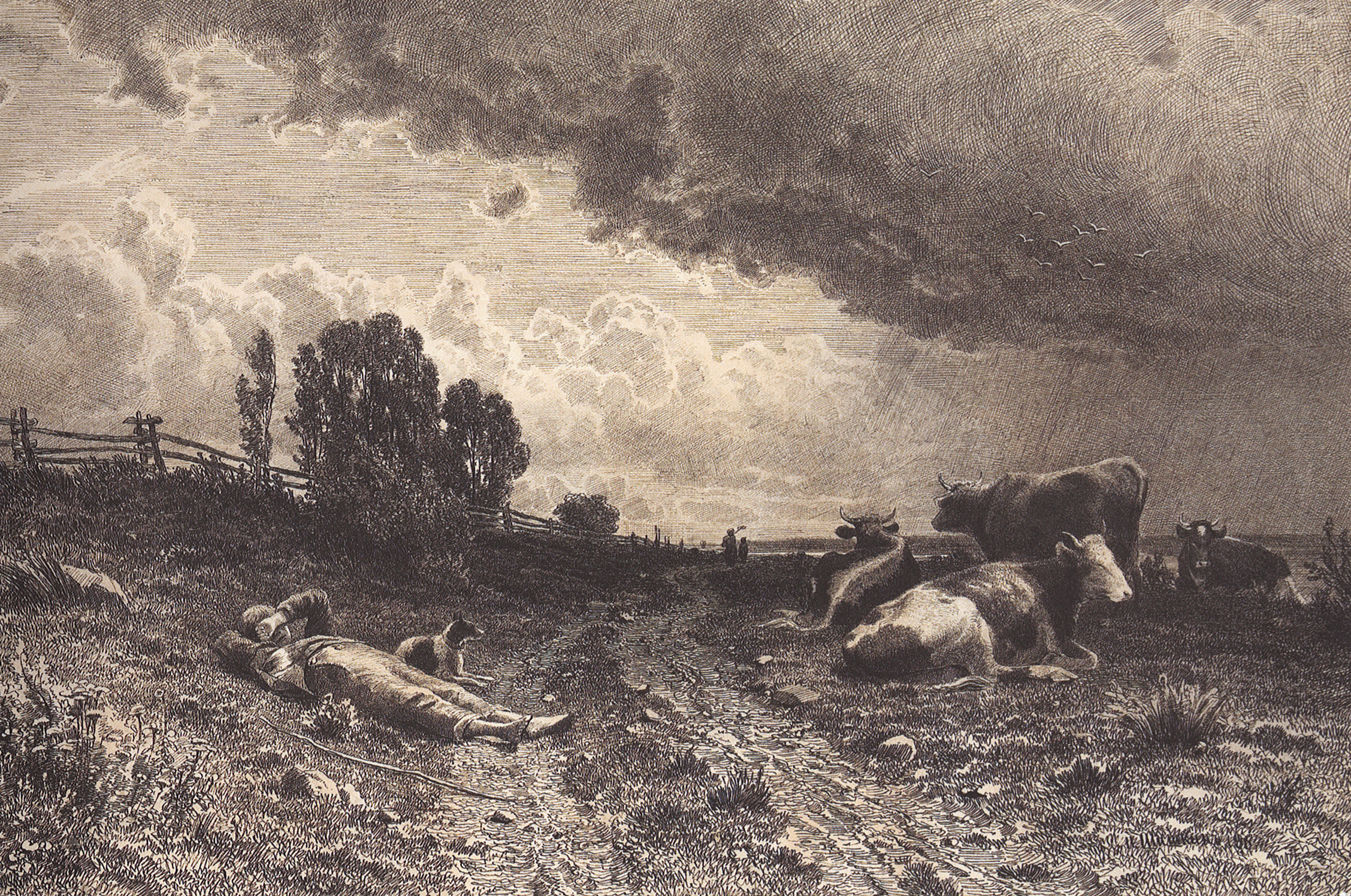 Шишкин. Летом в поле (Пастух со стадом). Первая половина 1860-х