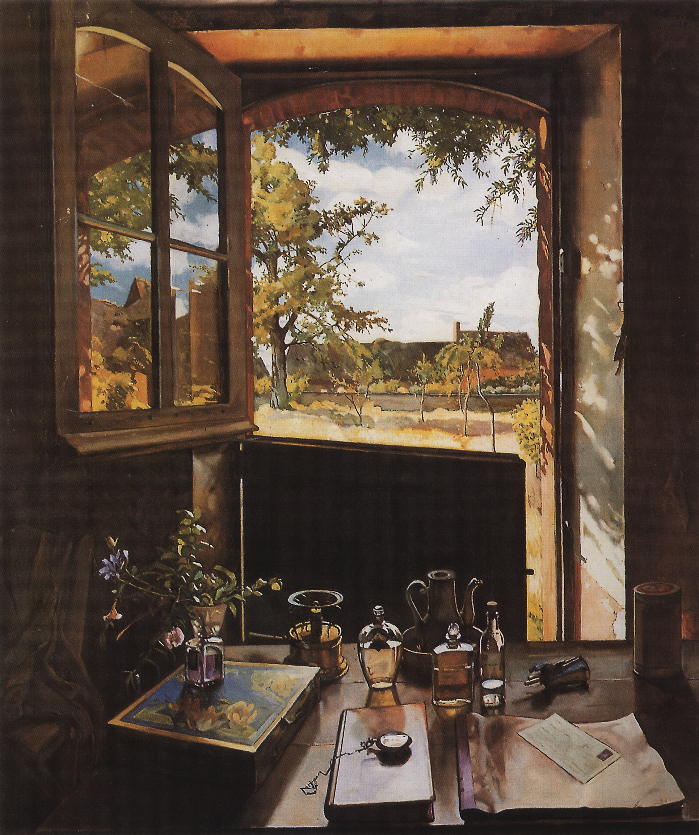 Сомов. Окно - дверь - пейзаж (Открытая дверь в сад). 1934