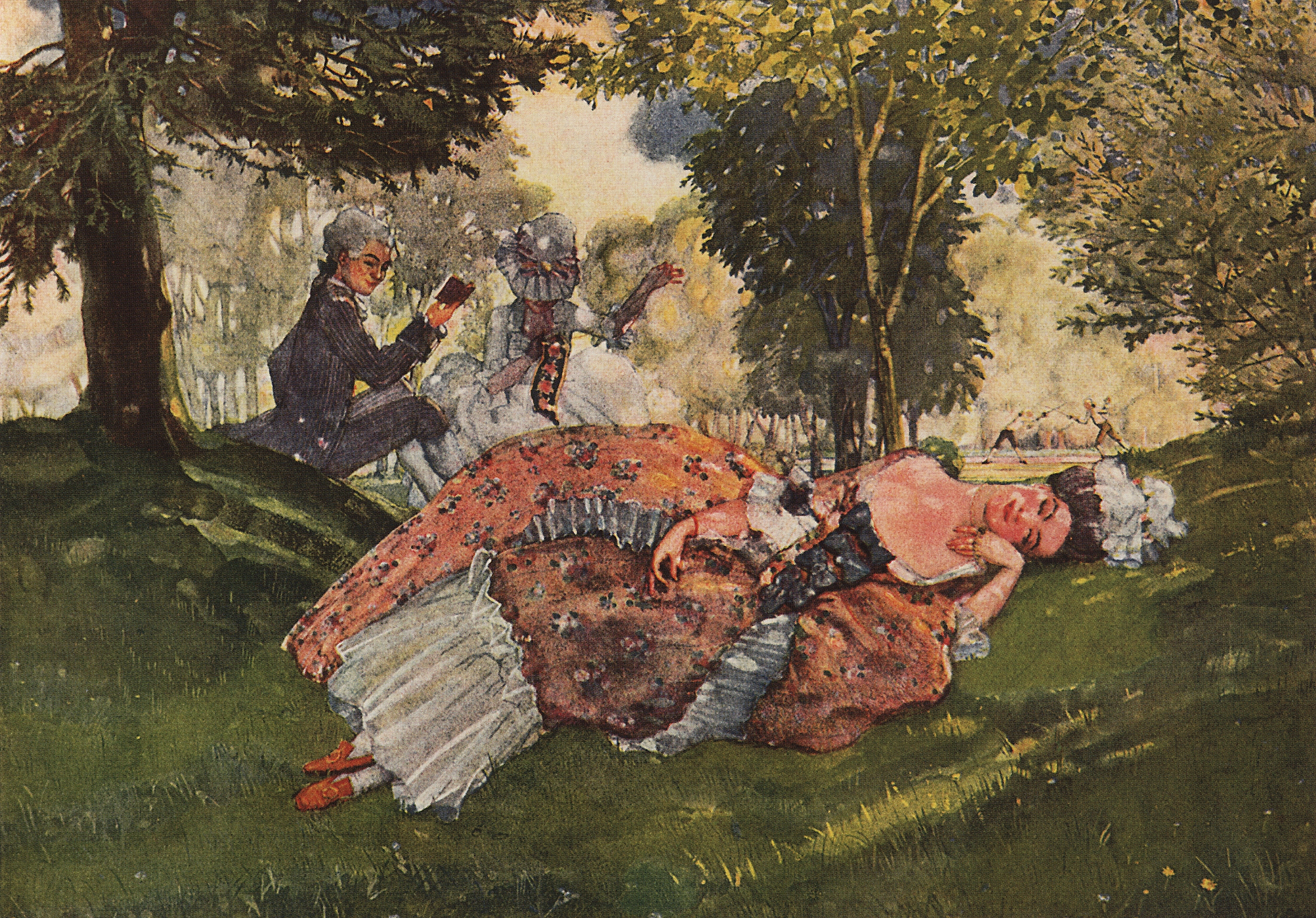 Сомов. Заснувшая на траве молодая женщина. 1913