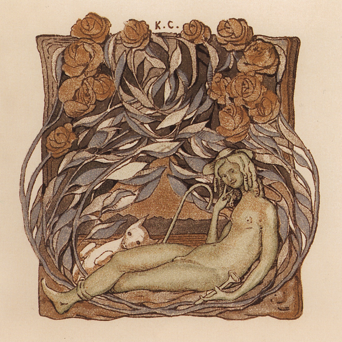 Сомов. Обнаженный среди цветов. 1903