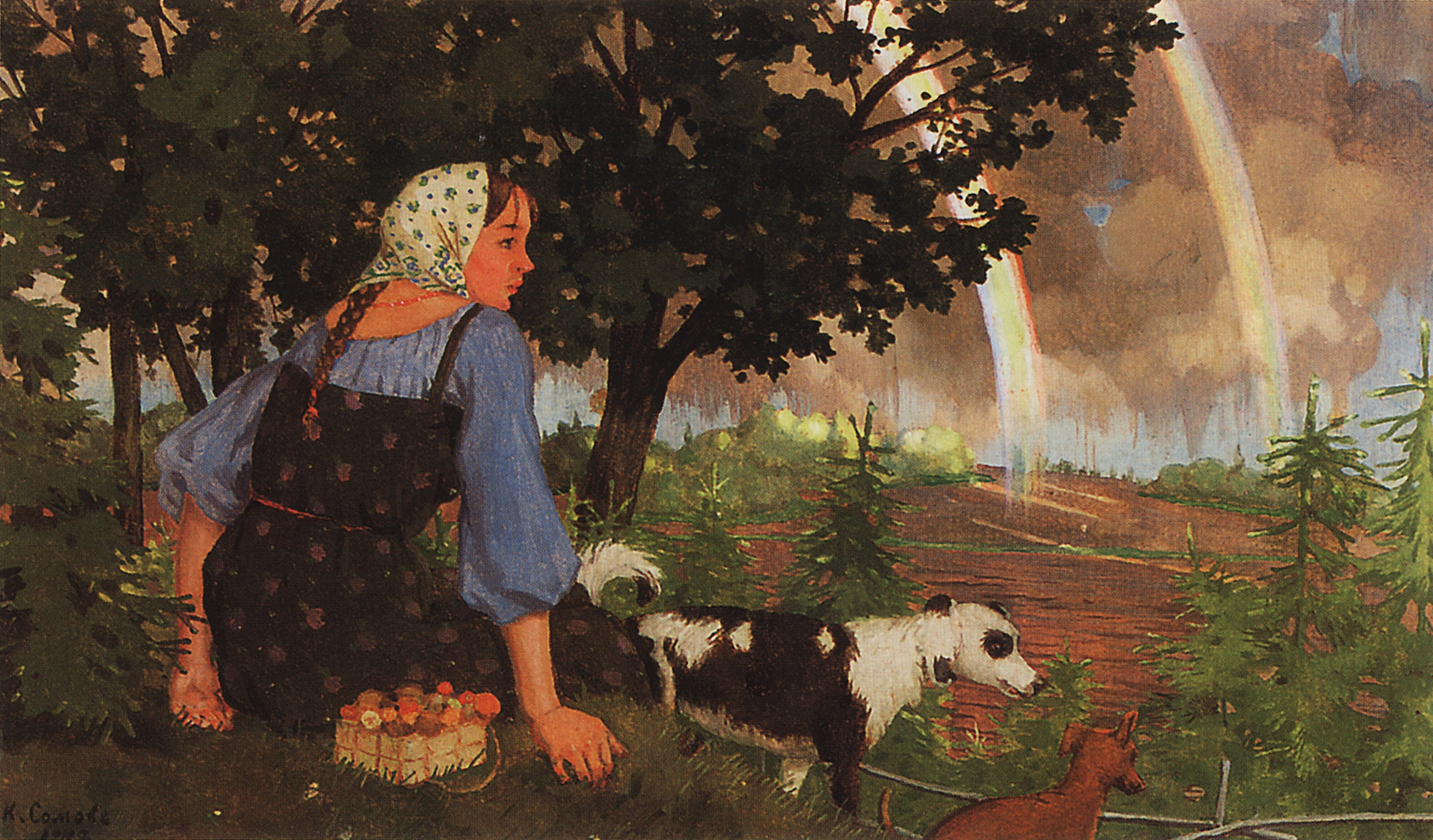 Сомов. Девушка с грибами под радугой. 1922