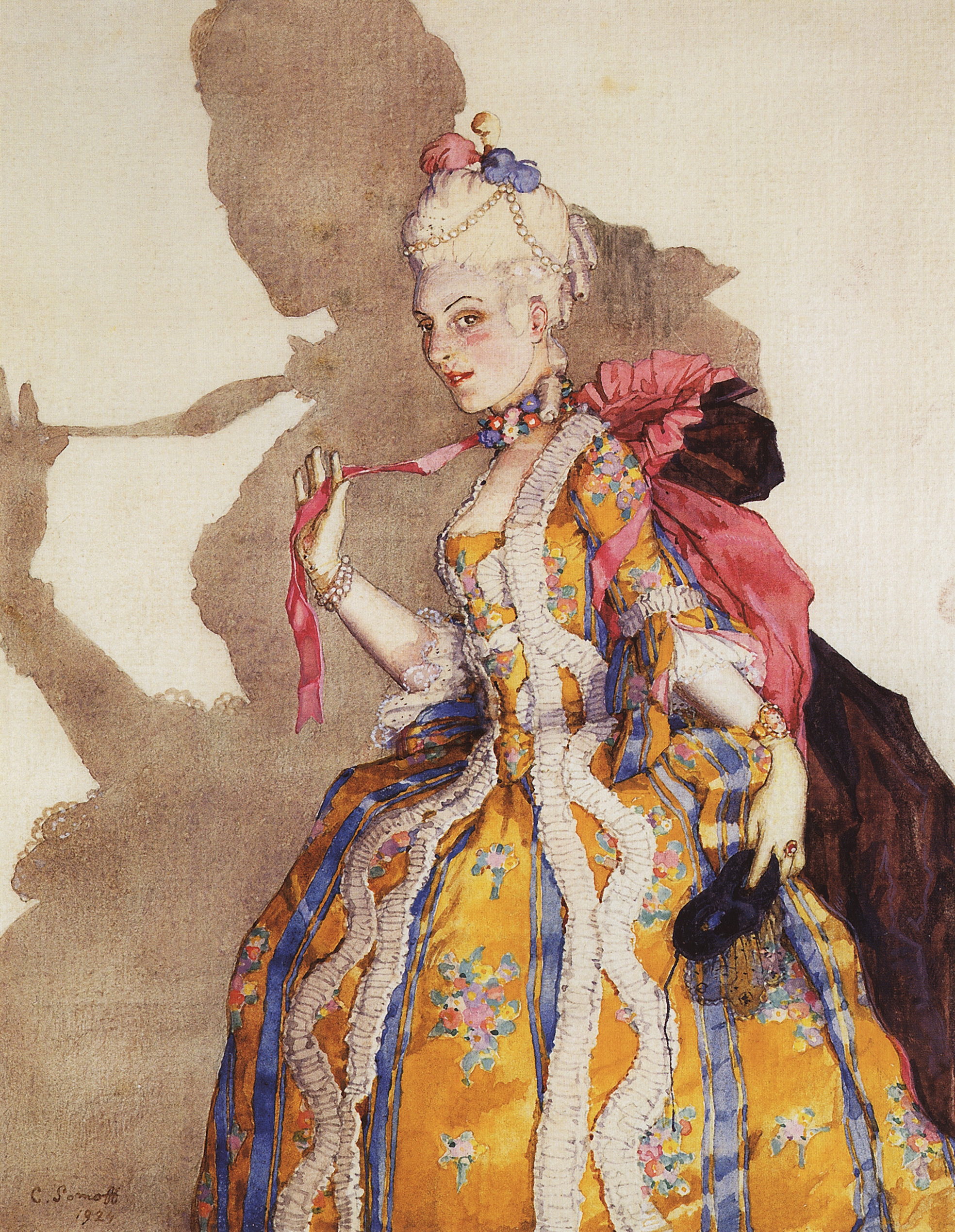 Сомов. Эскиз костюма маркизы для Т.П.Карсавиной ( для танца на музыку Моцарта ). 1924