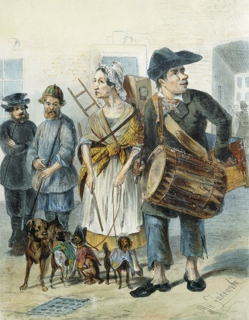 Жуковский Р.. Служанка прогуливает собачек. 1843